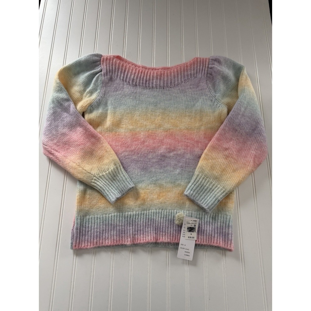 Design‎ 365 Women's Sweater Size M NWT Pastel Rainbow Balloon Sleeve Knit